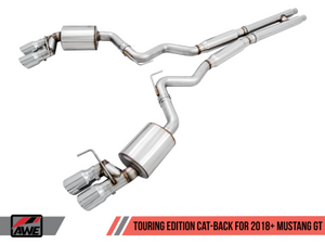 AWE Tuning 2018-2022 Ford Mustang GT Fastback Cat-back Exhaust - Touring Edition (Quad Chrome Silver Tips)